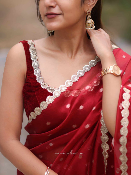 ORGANZA TISSUE-RED SAREE
