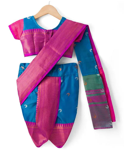 Bhartiya Paridhan Silk Woven Half Sleeves Foil Printed Saree - Blue