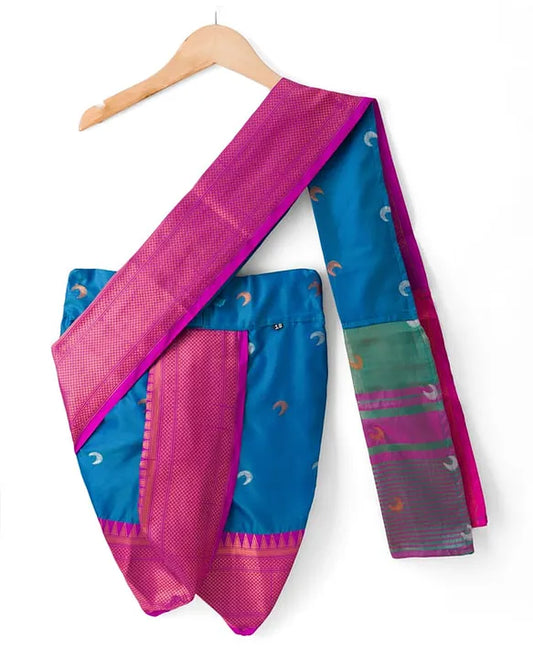 Bhartiya Paridhan Silk Woven Half Sleeves Foil Printed Saree - Blue