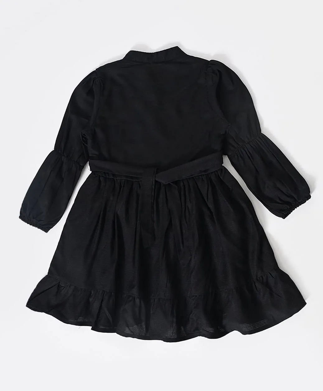 Bella Moda Cotton Woven Full Sleeves Floral Embroidered Dress - Black
