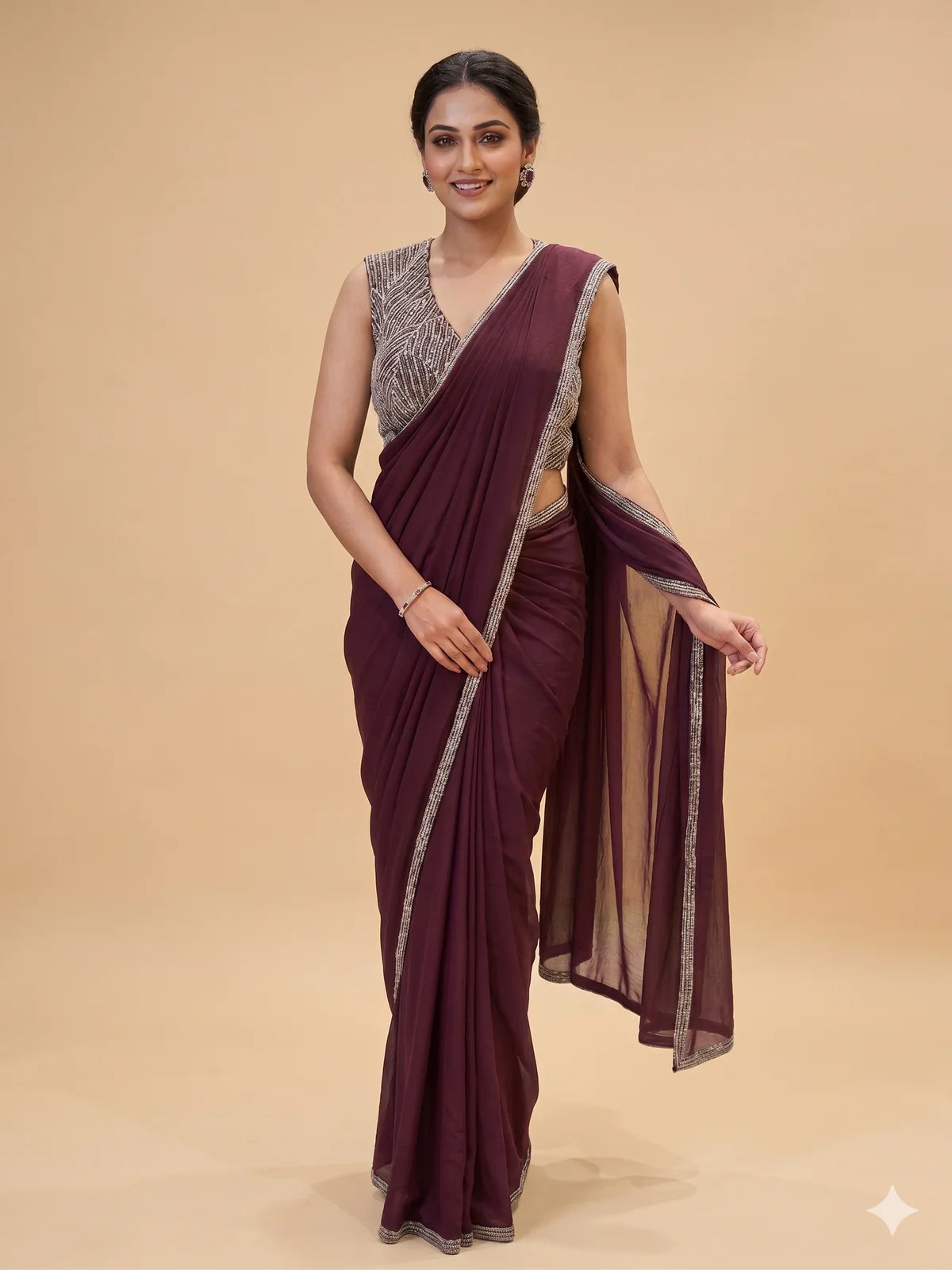 Deep Wine Pre-Stitched Saree