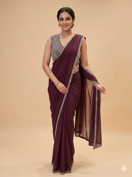 Deep Wine Pre-Stitched Saree