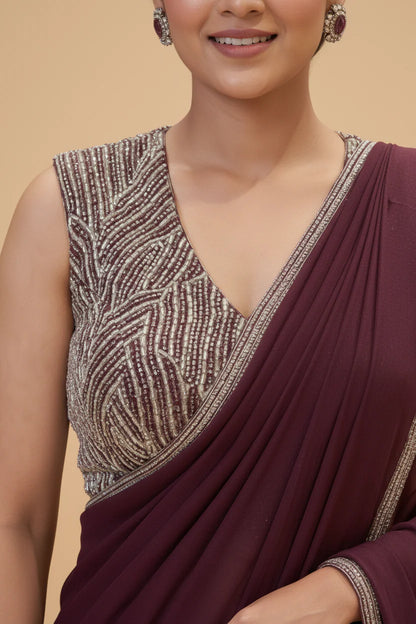 Deep Wine Pre-Stitched Saree