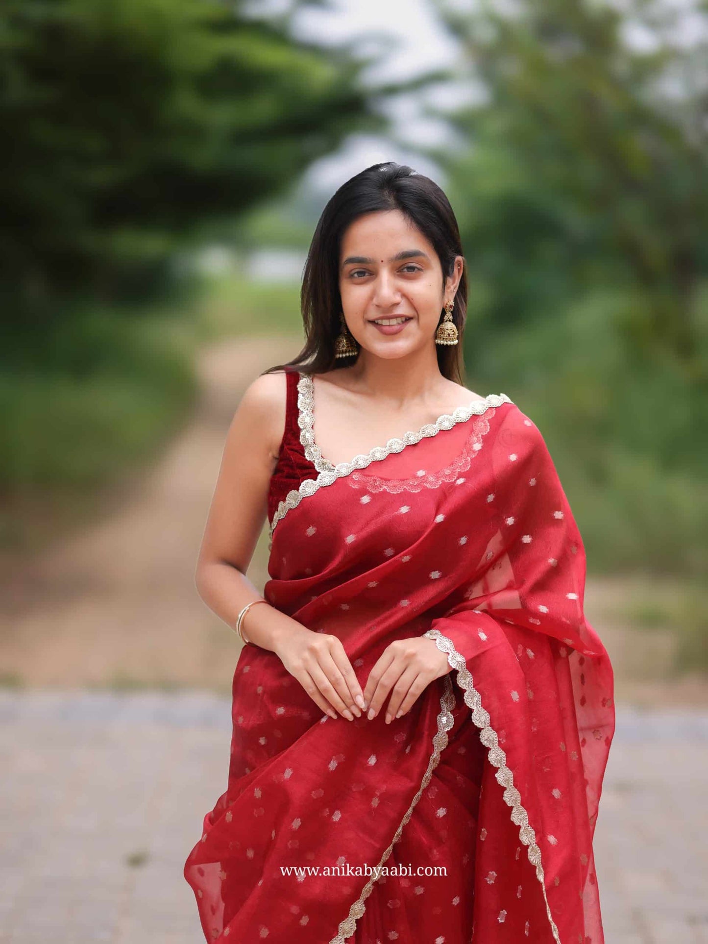 ORGANZA TISSUE-RED SAREE