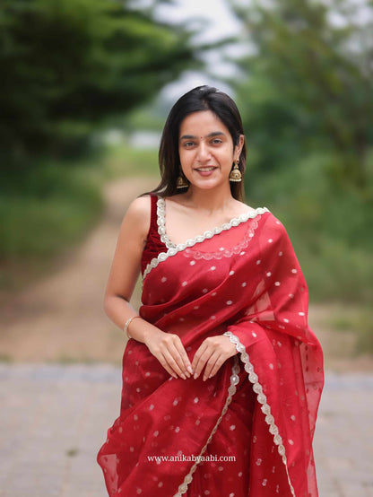 ORGANZA TISSUE-RED SAREE