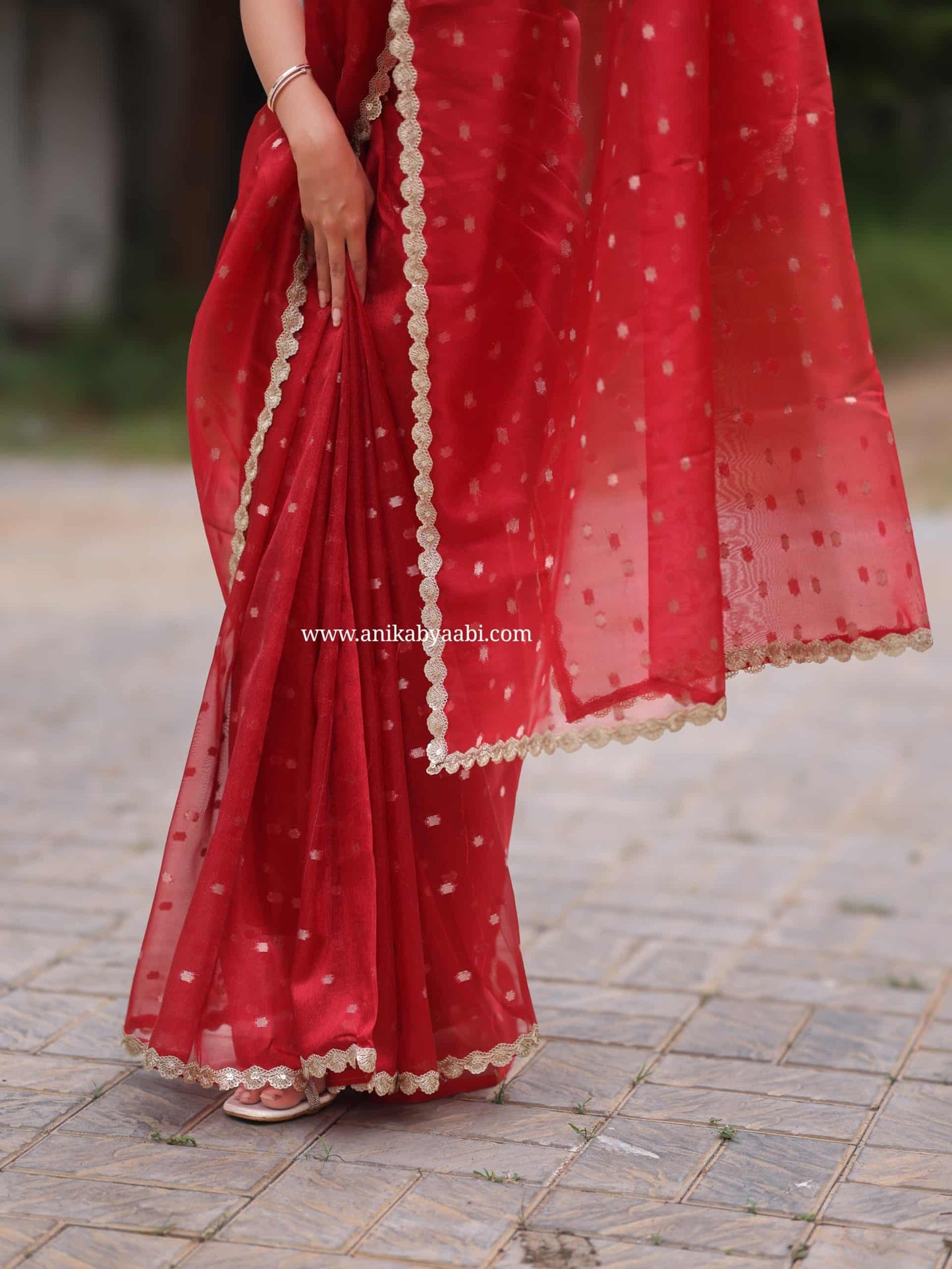 ORGANZA TISSUE-RED SAREE