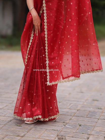 ORGANZA TISSUE-RED SAREE