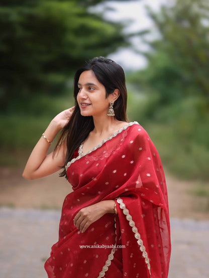 ORGANZA TISSUE-RED SAREE